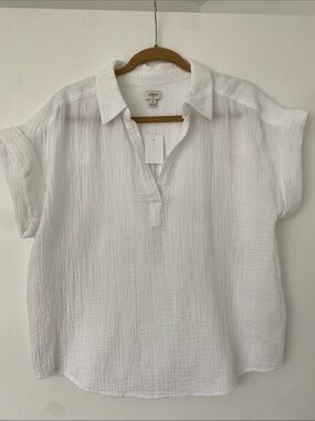 J. Crew Factory White Gauze Polo-Style Relaxed Tunic